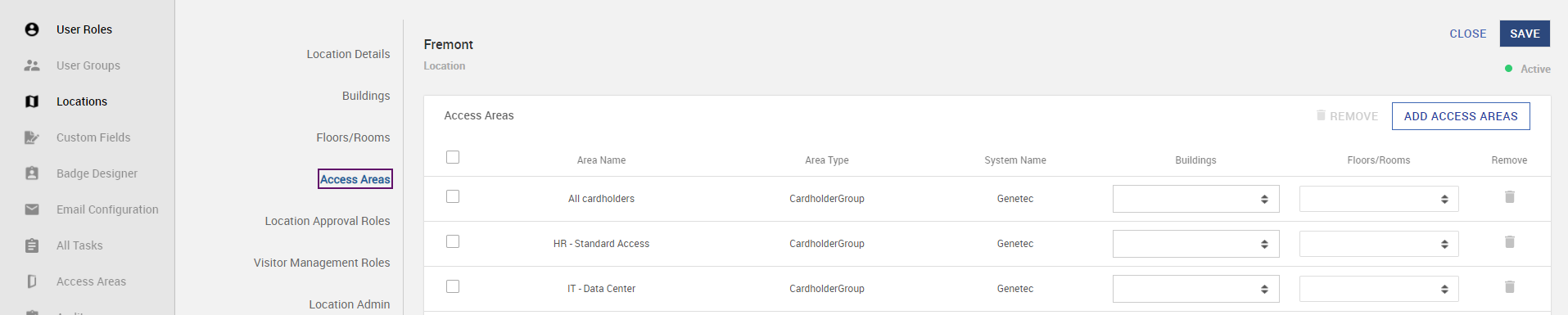 Search access areas by searching the system name as 'Lenel'